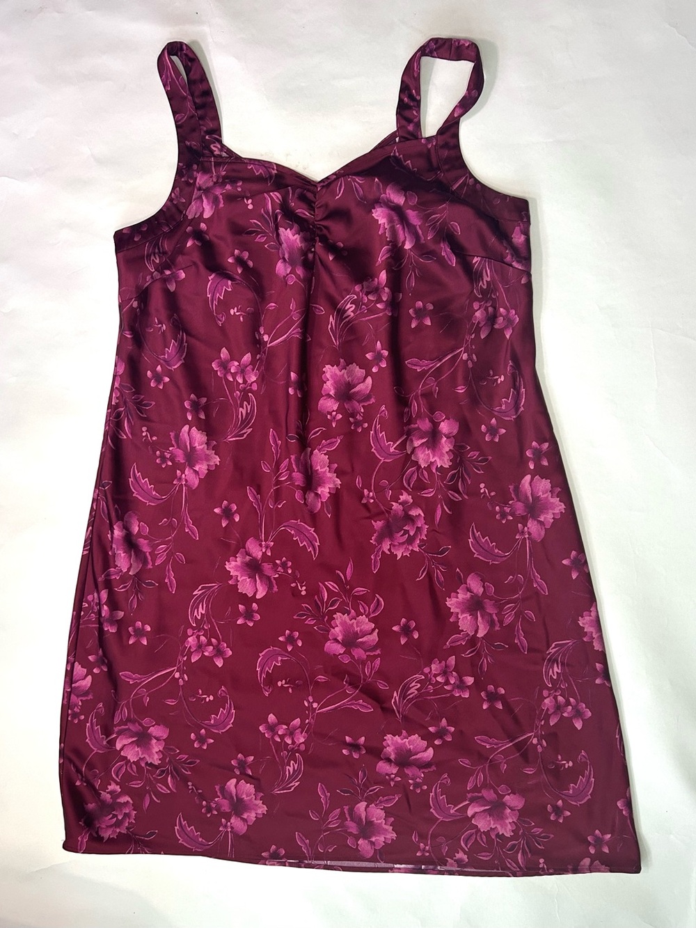 Plus size Satin Floral Slip Dress - Berry